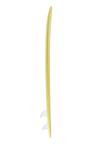 Side-on product image of FRANKENFISH 5'8" softboard in 'Mellow Yellow’ Colour
